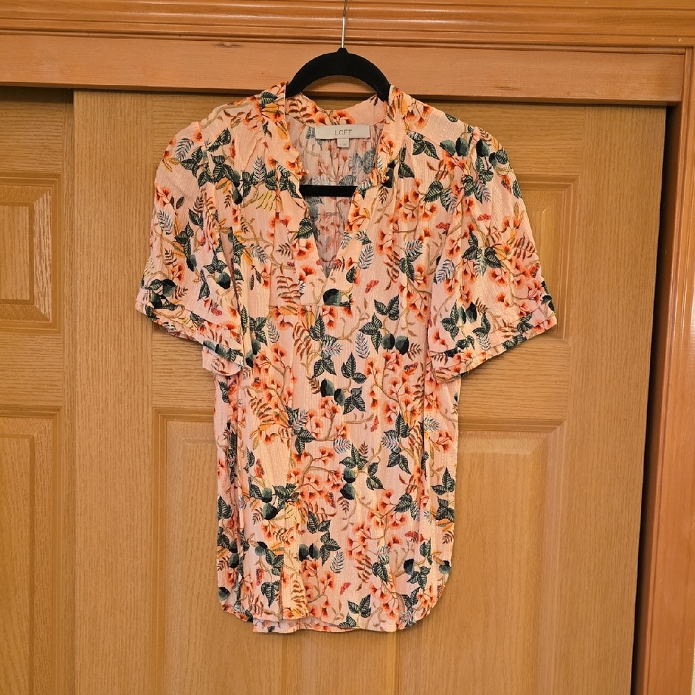 Peachy Orange  and Green Casual but Stylish blouse with Floral Pattern